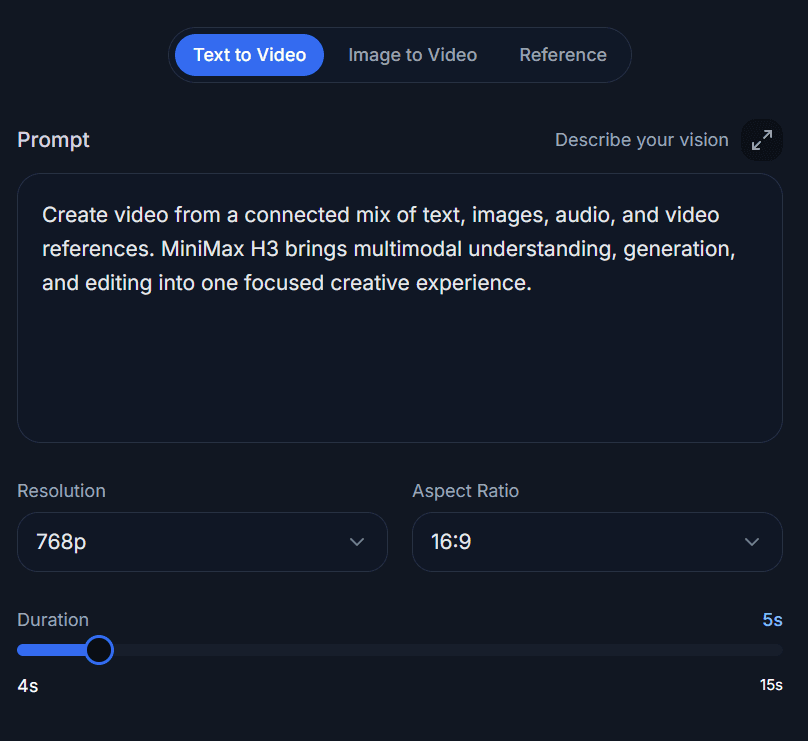 Write a MiniMax H3 prompt and choose generation settings