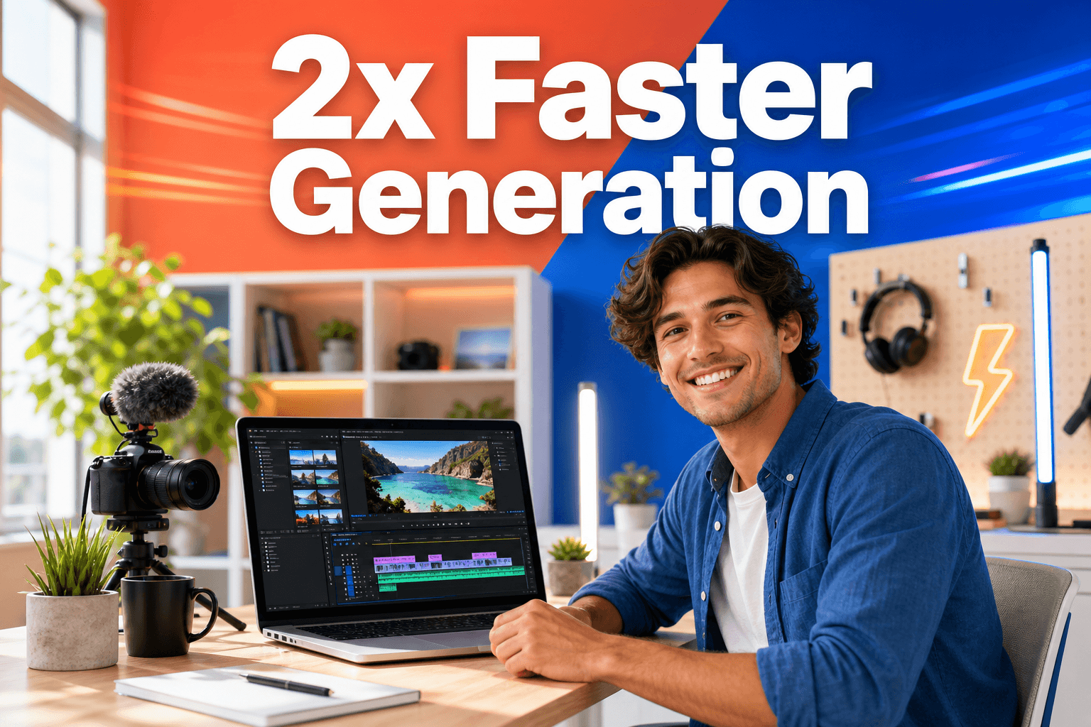 Video creator working at desk — Seedance 2.1 faster generation