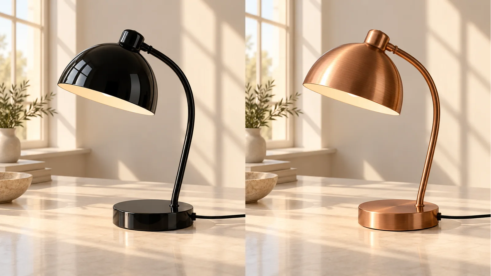 Desk lamp material revision from glossy black to brushed copper