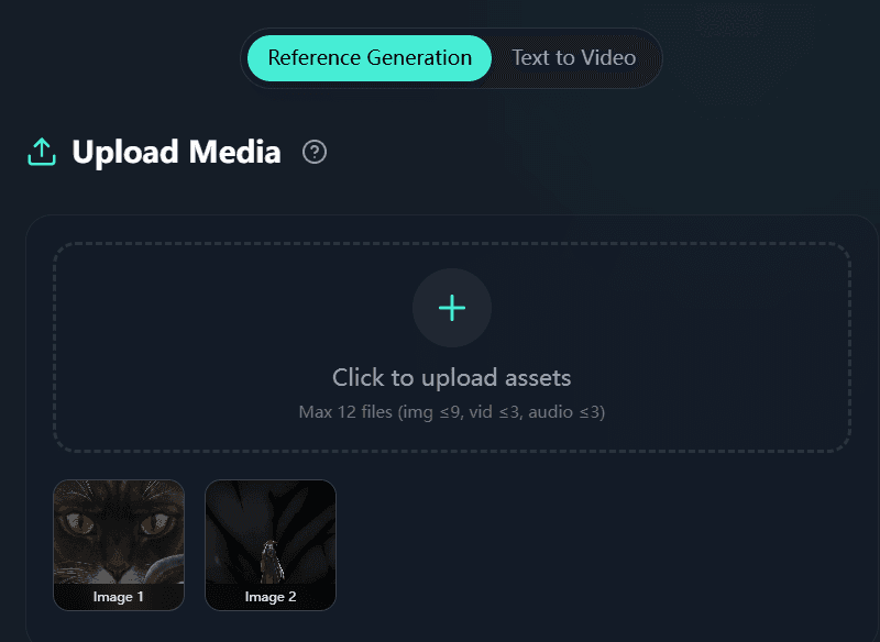 Upload visual references for a Seedance 2.5 video
