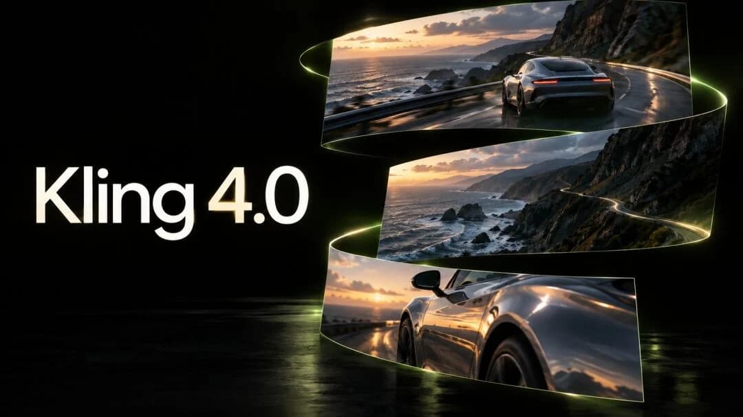 Kling 4.0 artwork showing a sports car on a coastal road across three cinematic frames